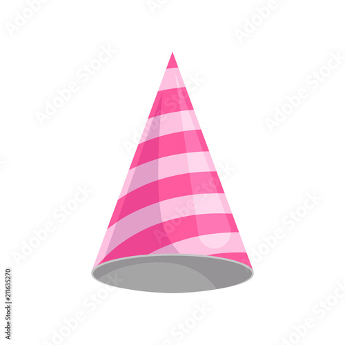 Pink party hat, celebration party symbol cartoon vector Illustration on a white background