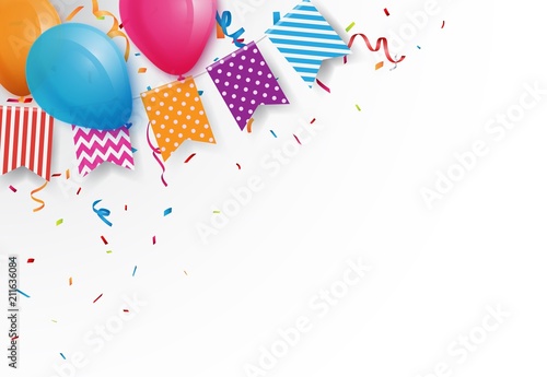 Celebration background with colorful bunting flags and balloons