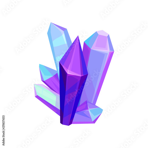 Amethyst mineral crystalic precious stones, crystal gems vector Illustration on a white background