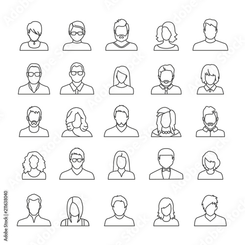 Set of avatar or user icons. Vector illustration. Silhouette of man and woman. Business people.