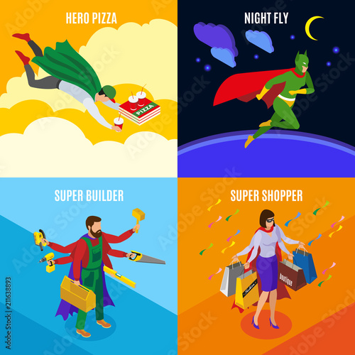 Super Heroes Isometric Design Concept