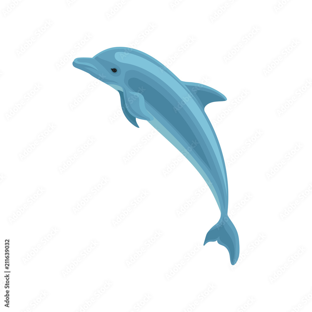 Fototapeta premium Cute blue dolphin jumping vector Illustration on a white background