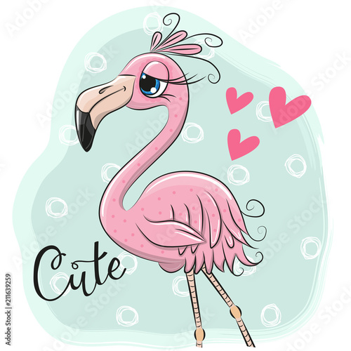 Cartoon flamingo on a blue background