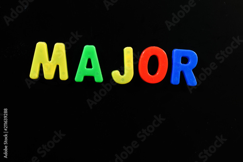 English letters in black background are the words major
