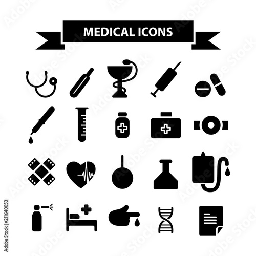 Medicine and health icons set. Simple flat design. Vector illustration.