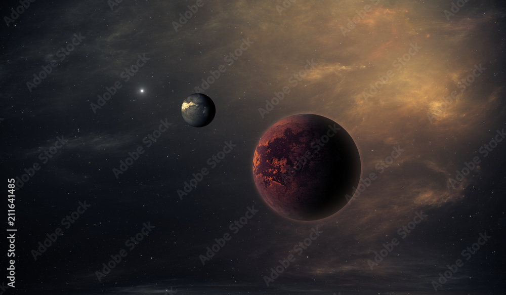 Exoplanets or Extrasolar planet with stars on the background of nebula