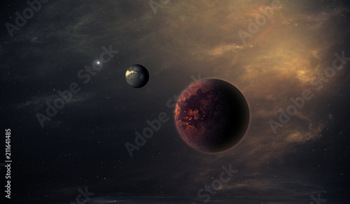 Fototapeta Naklejka Na Ścianę i Meble -  Exoplanets or Extrasolar planet with stars on the background of nebula