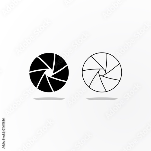 Black and outlined icons of camera shutter diaphragm.