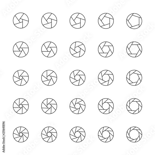 Camera aperture position collection. Set of lens diaphragm with various number of petals