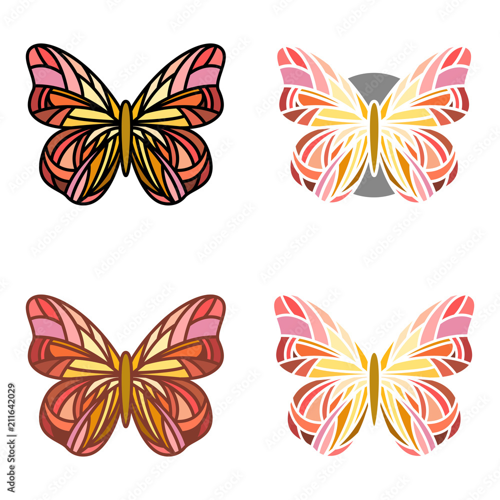 Colorful set of butterflies with various outlines Colorful set of butterflies with various outlines
