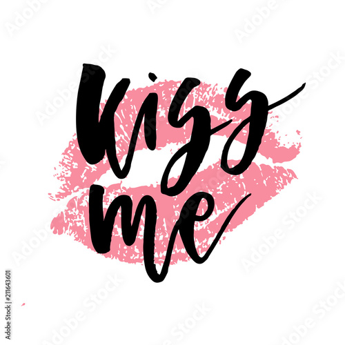 World kiss day. Phrase lettering calligraphy lips pomade