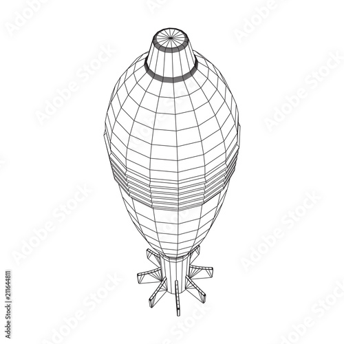 Missile, nuclear bomb or mortar mine Wireframe low poly mesh vector illustration