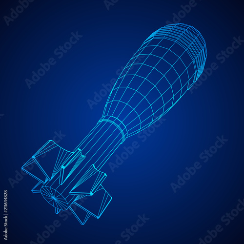 Missile, nuclear bomb or mortar mine Wireframe low poly mesh vector illustration
