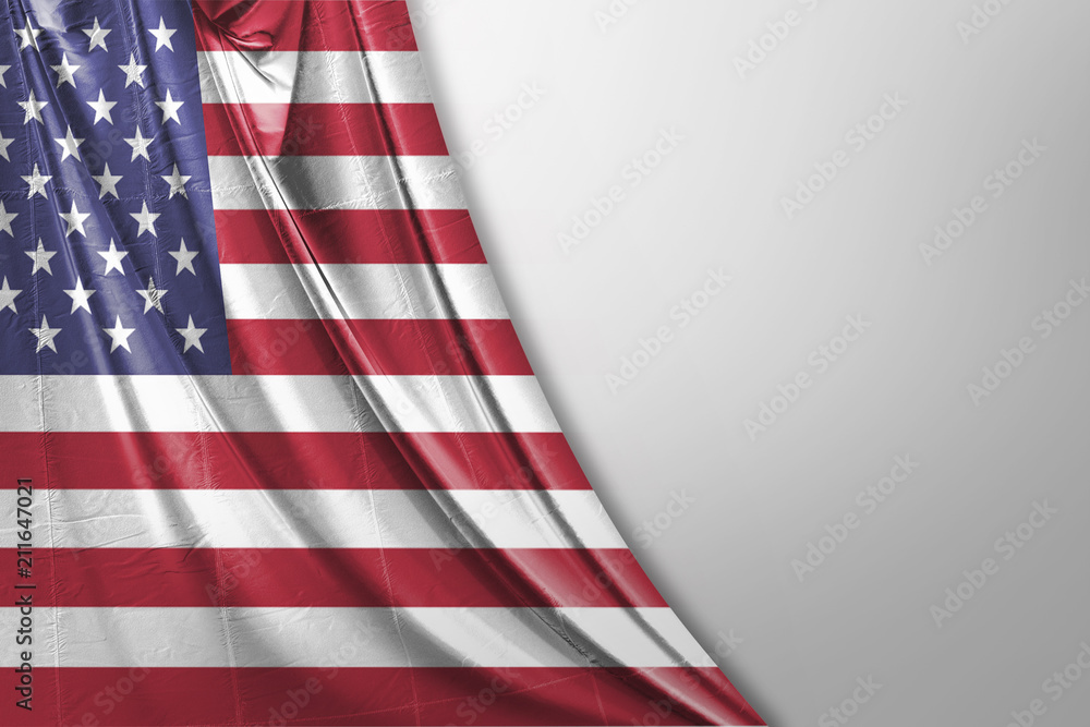 Fototapeta premium Isolated United State of America Flag waving 3d Realistic fabric