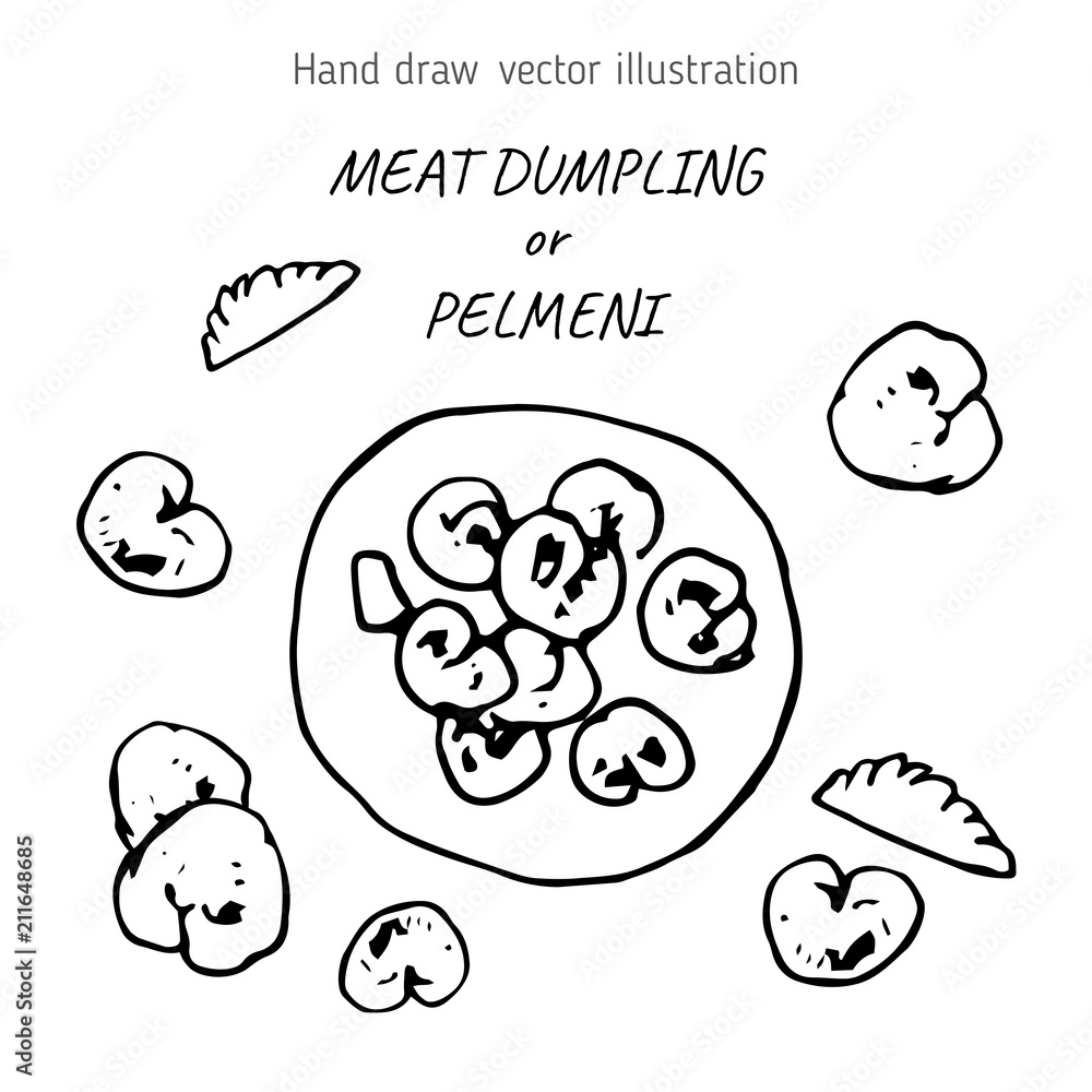 Dumplings with meat hand drawn Dumplings with meat hand drawn