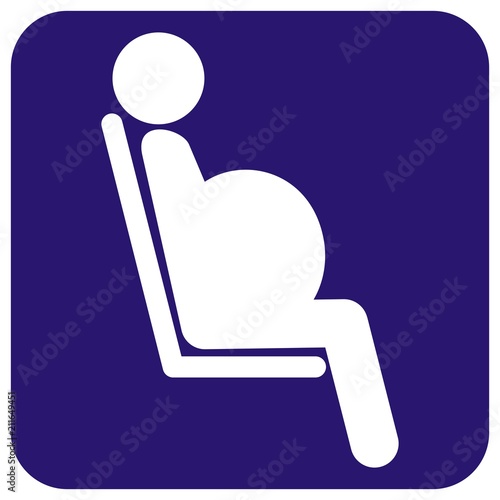 Pregnant sign icon. Pregnancy symbol. Blue background and white silhouette of woman. Vector icon.