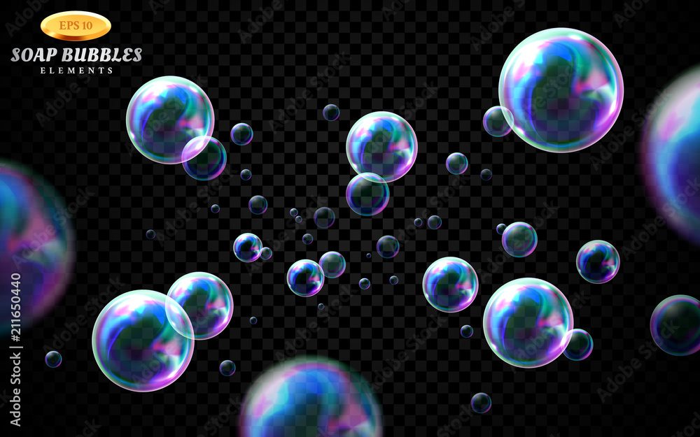 Transparent Colorful Soap Bubble Elements, Colorful Drawing, Soap