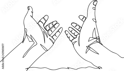 Continuous line art or One Line Drawing of prayer hand. vector