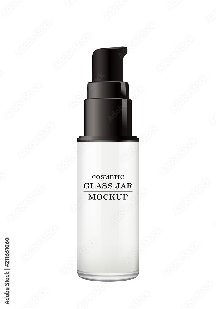 Realistic white glass jar with plastic lid for cosmetics - body cream, butter, scrub, foundation cream, gel, skin care, powder. Premium product. Package template. Vector mock up. Realistic white glass jar with plastic lid for cosmetics - body cream, butter, scrub, foundation cream, gel, skin care, powder. Premium product. Package template. Vector mock up.