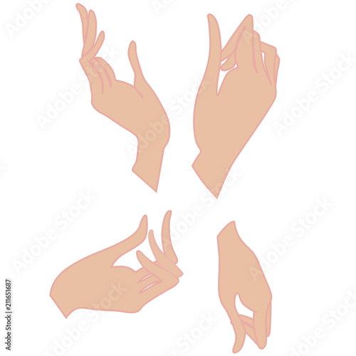 Set of woman hands isolated on white background