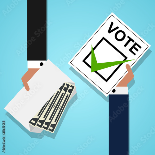 Political candidates buying votes. Bribery of voters in elections. Vector illustration