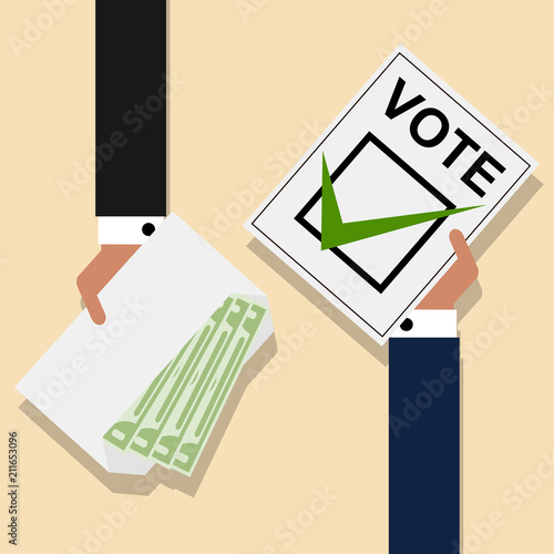 Political candidates buying votes. Bribery of voters in elections. Vector illustration