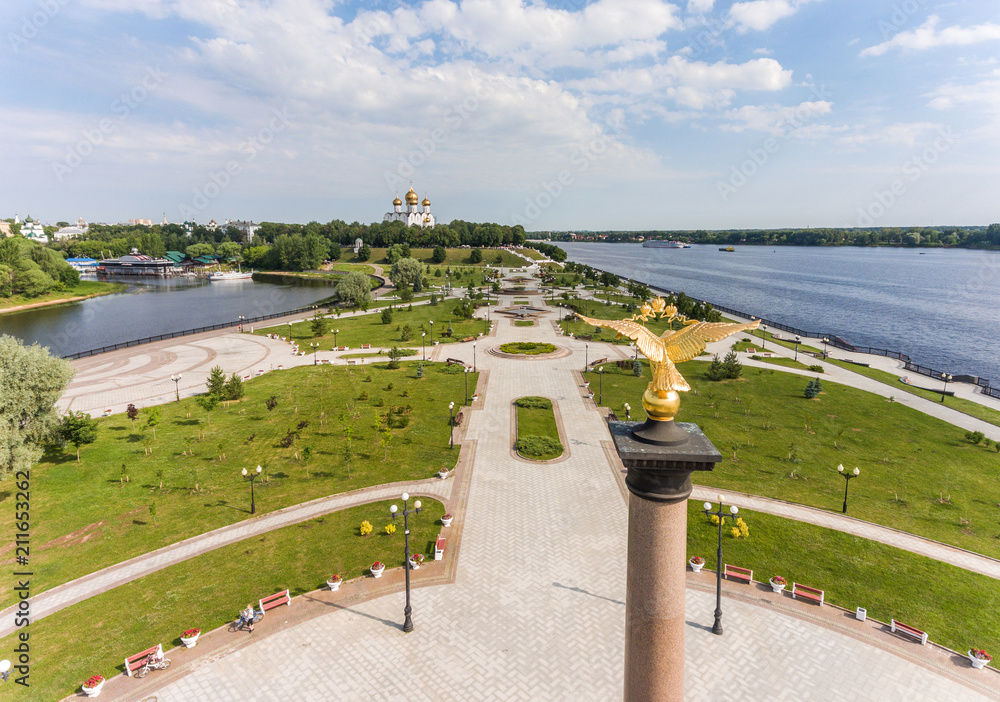 Strelka Park and Monument 1000 years Yaroslavl, Yaroslavl, aerial photography