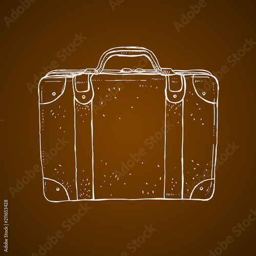 Old style luggage suitcase sketch illustration. Vintage travel suticase hand drawn illustration photo