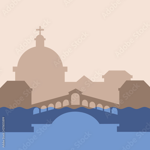 Venice is sinking uder water because of rise and growth of sea level. City and town is disappearing. Landmarkus, monuments, sightseeing and negative environmental and natural problem