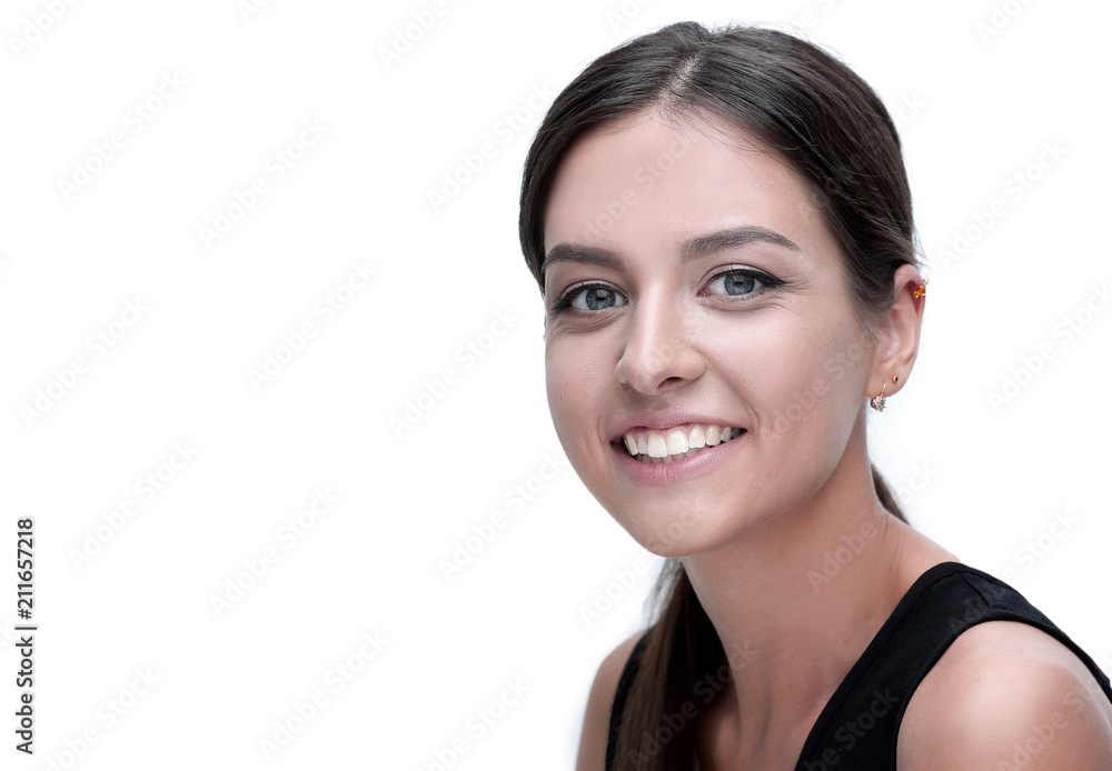 Portrait of a cute young woman. The concept of youth and skin care.