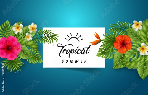 Tropical flowers and leaves