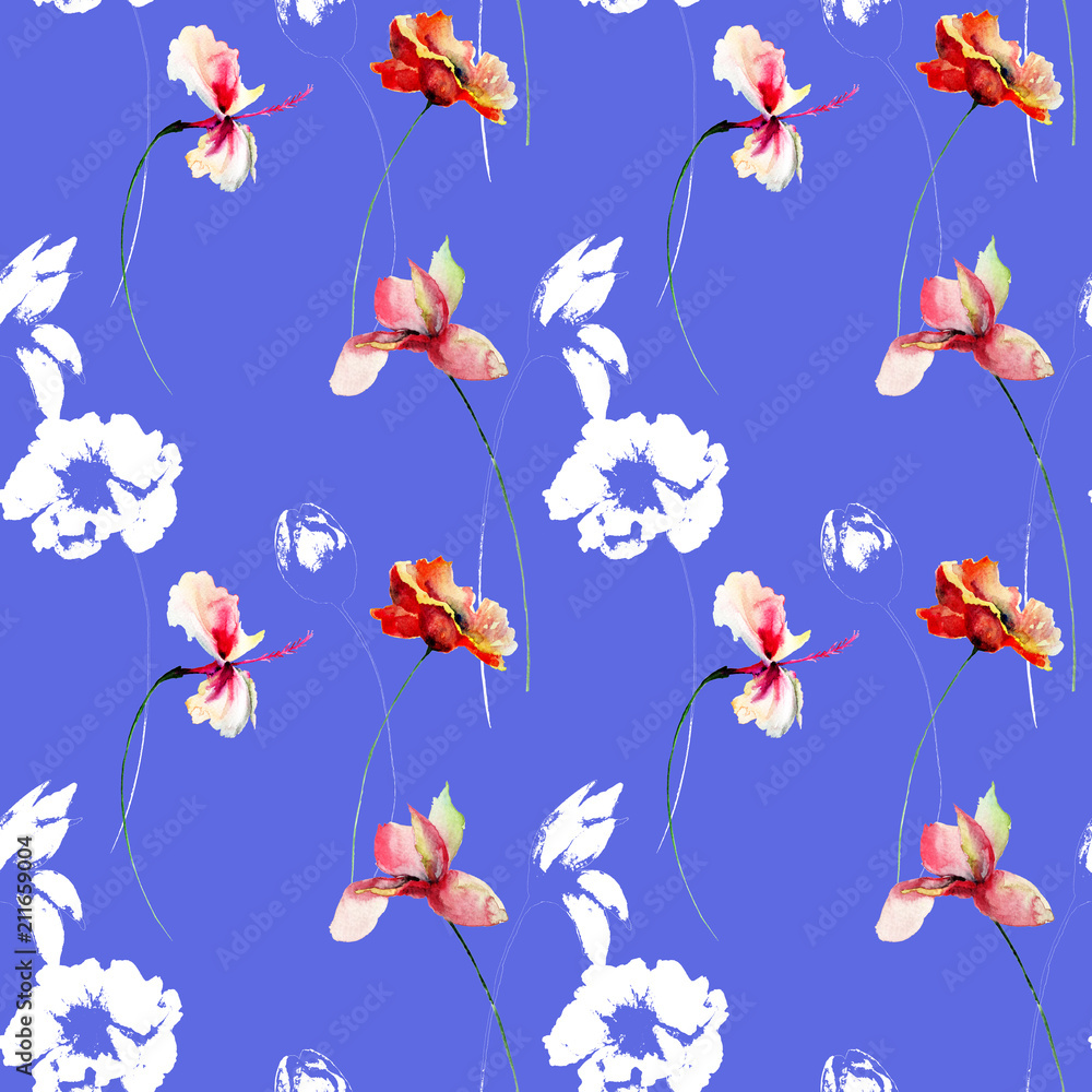 Seamless wallpaper with decorative wild flowers