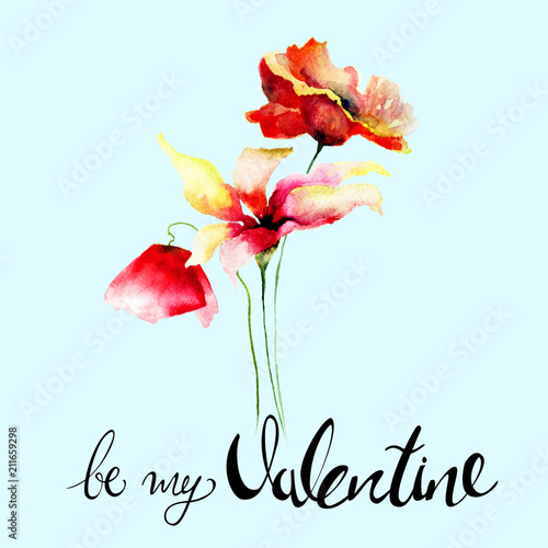 Red Roses flowers with title be my Valentine