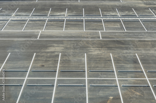 Freshly painted empty parking lot Car park Top view and White line.