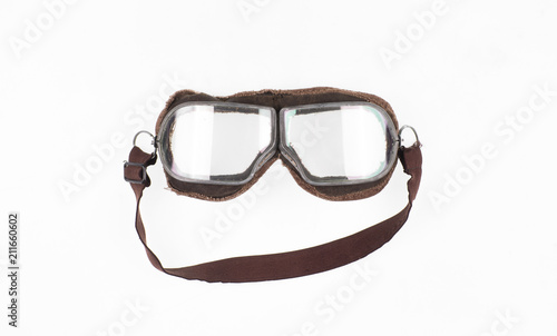 old motorcycle sunglasses on white isolated background