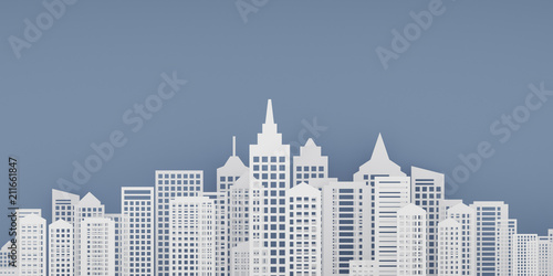 paper art scene of building on clear background Minimal concept of city in the night highrise building 3D rendering