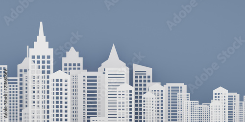 paper art scene of building on clear background Minimal concept of city in the night highrise building 3D rendering
