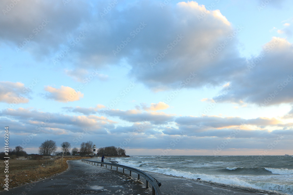Orkan an der Ostsee Küste, Leuchtturm Bülk Strande, Schleswig-Holstein