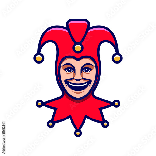 Joker head. Jester icon. Buffoon logo
