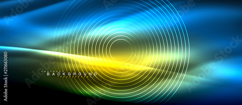 Neon glowing lines, magic energy space light concept, abstract background wallpaper design
