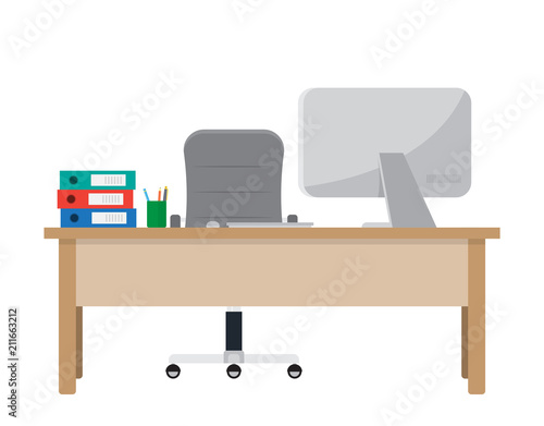 Workplace for worker. Desk with computer, documents