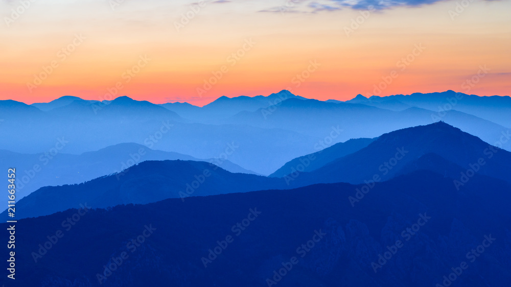 Sunset in the Mountains. Dinaric Alps, Montenegro