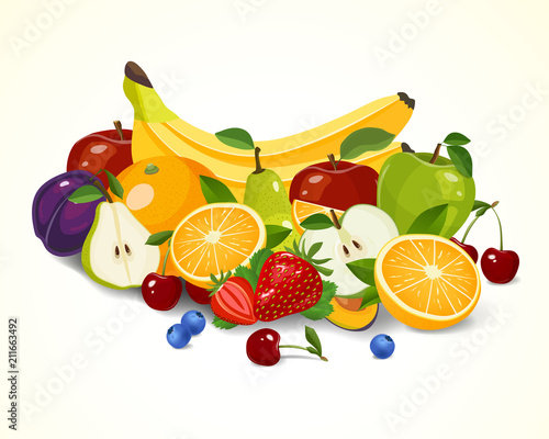 Set of fruits vector illustration. Organic Fruits Background