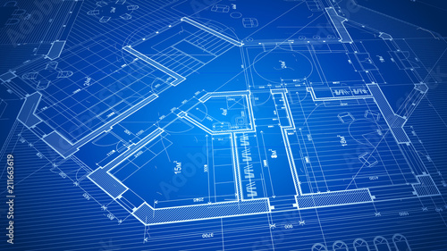 vector architectural plan - abstract architectural blueprint of a modern residential building / technology, industry, business concept illustration: real estate, building, construction & architecture