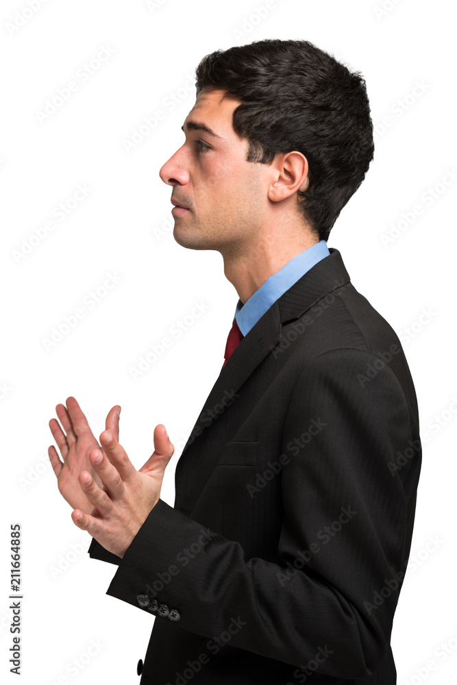 Side portrait of a sorry business man. Isolated on white Side portrait of a sorry business man. Isolated on white