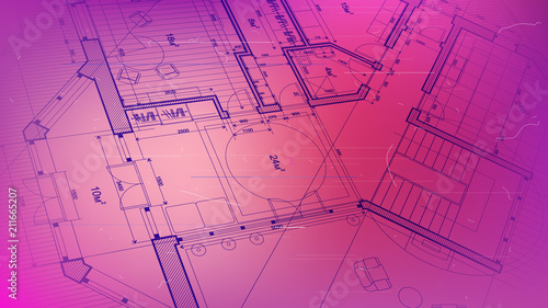 vector architectural plan - abstract architectural blueprint of a modern residential building / technology, industry, business concept illustration: real estate, building, construction & architecture