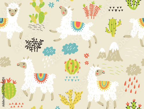 Seamless pattern with lama