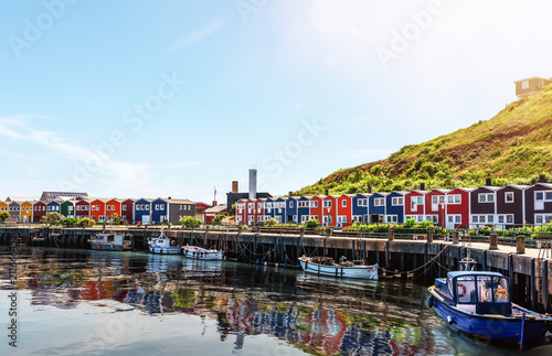 typical colorful houses at waterfront on Helgoland island