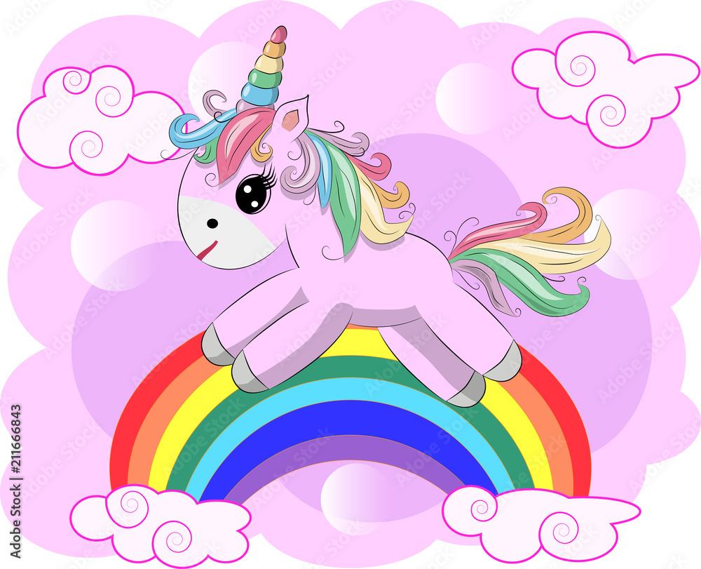 Unicorn vector illustration drawing with rainbow writing Dreamer ...