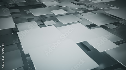 Flying gray squares abstract 3D render